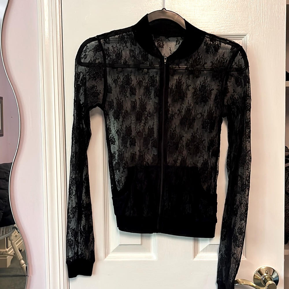 Zip mesh floral sweater